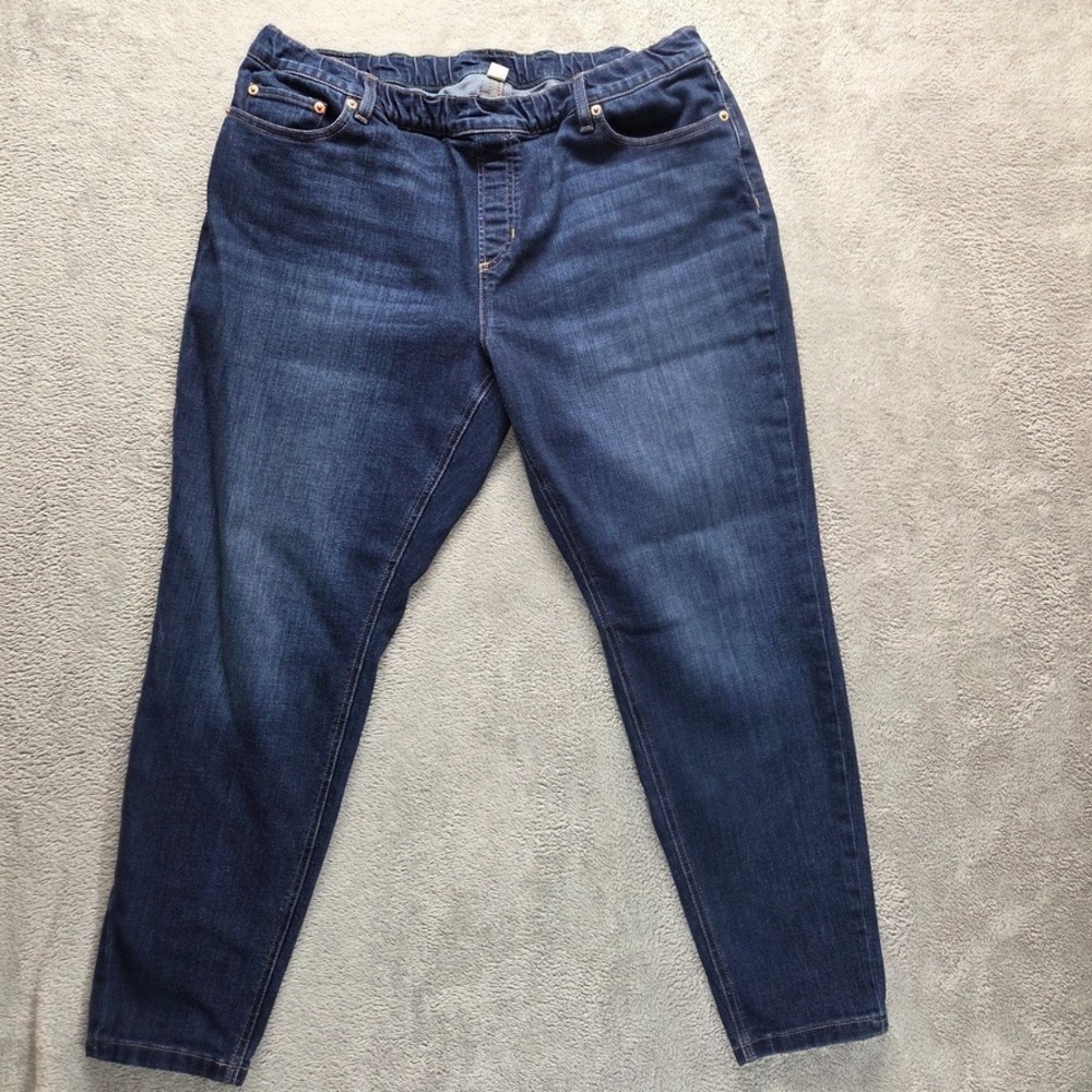 LL Bean Jeans Womens 18 Petite‎ Blue Skinny Mid Rise Dark Wash Stretch Denim